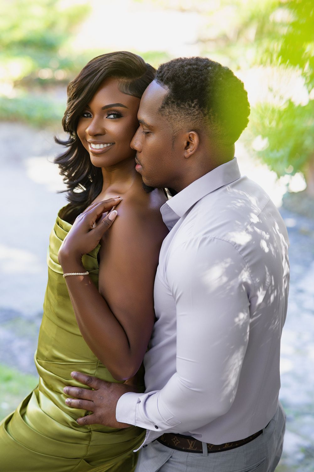 Romantic engagement photos of a couple at golden hour in South Florida
