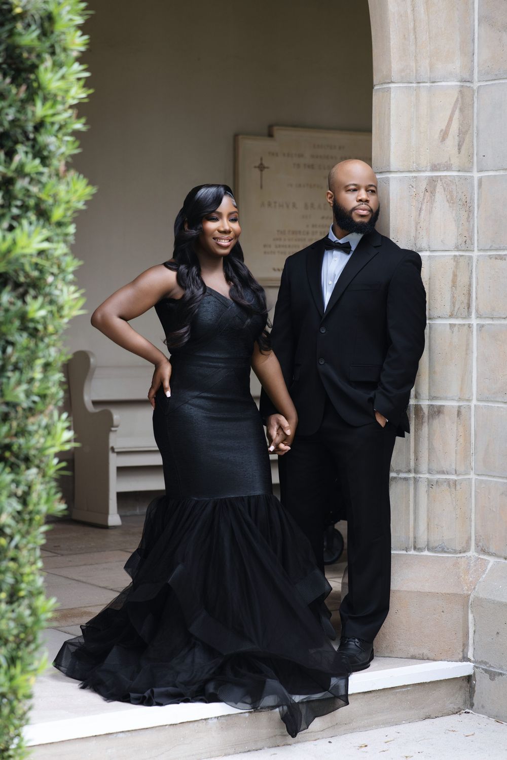 South Florida engagement session — couple in elegant black formalwear