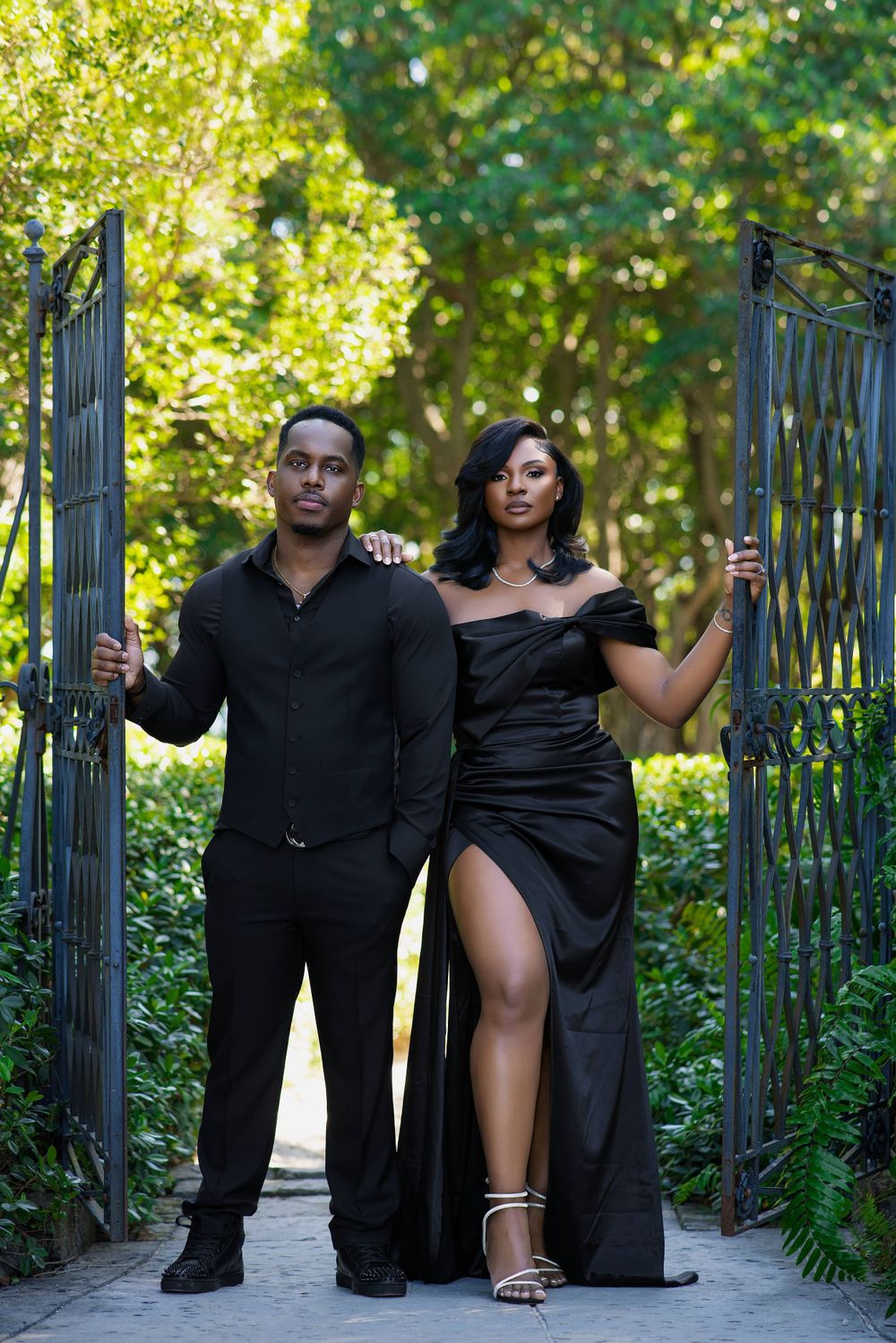 Miami engagement session — couple in elegant black formalwear