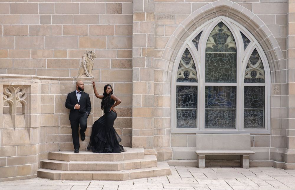 Palm Beach engagement session — couple in elegant black formalwear