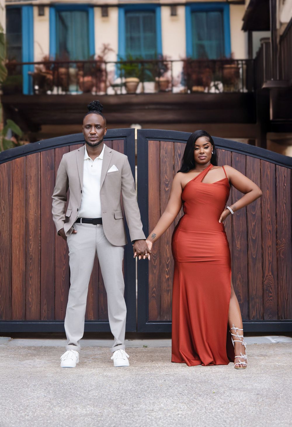 Miami engagement session — couple in a rust-orange look