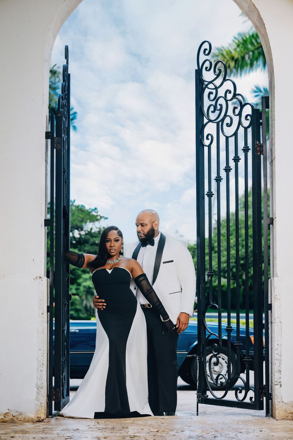 Palm Beach engagement session — couple in a rust-orange look