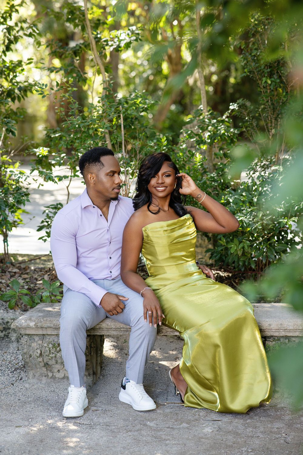 Miami engagement session — couple in a yellow statement look