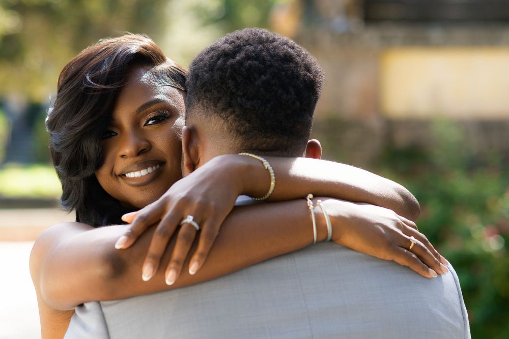 South Florida engagement session — couple in elegant black formalwear